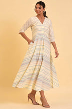 W for Woman Ecru Summer Maxi Dress With Stylized Back | Grocsy