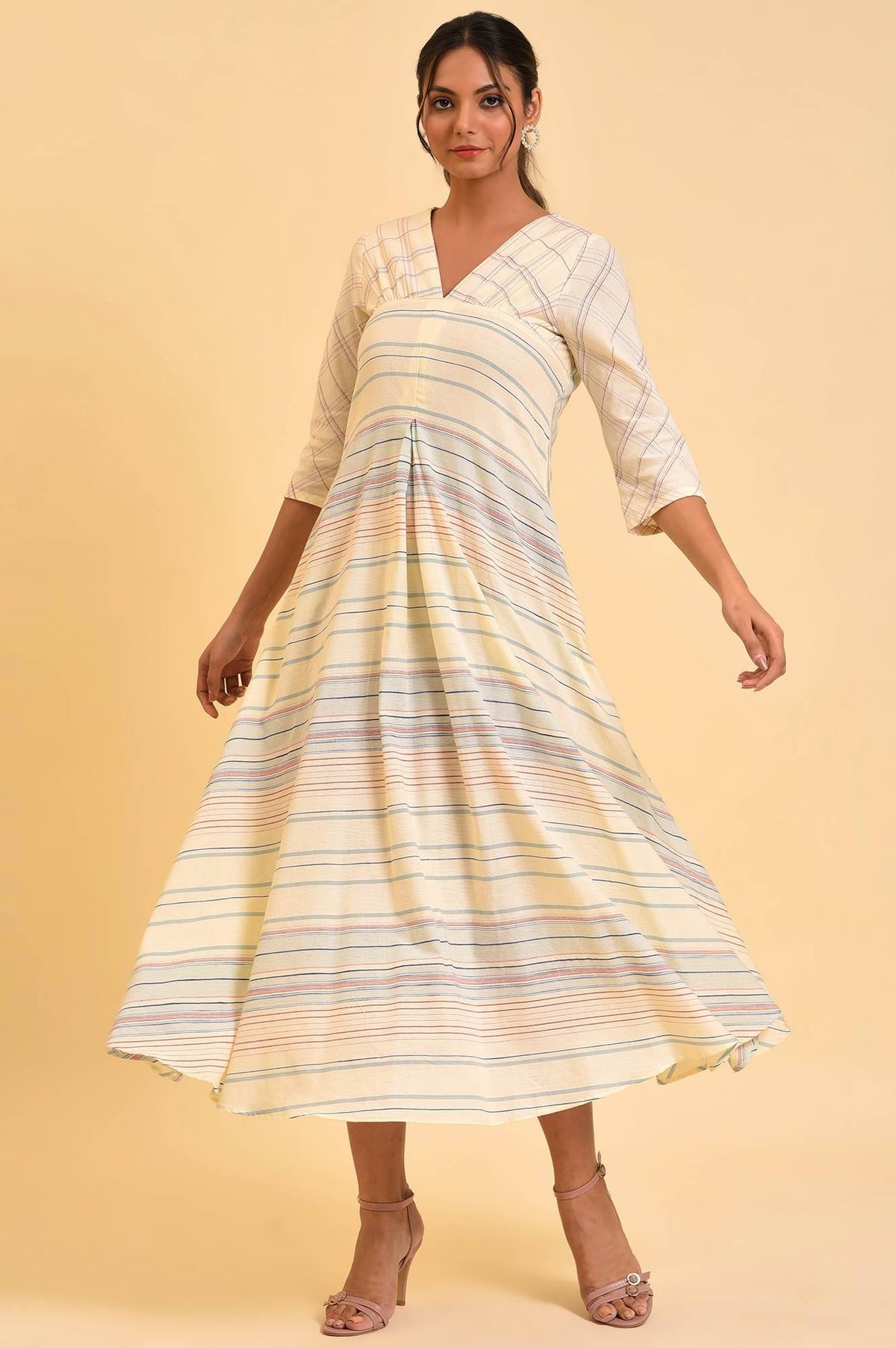 W for Woman Ecru Summer Maxi Dress With Stylized Back | Grocsy