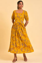 W for Woman Yellow Pleated Long Summer Maxi Dress | Grocsy