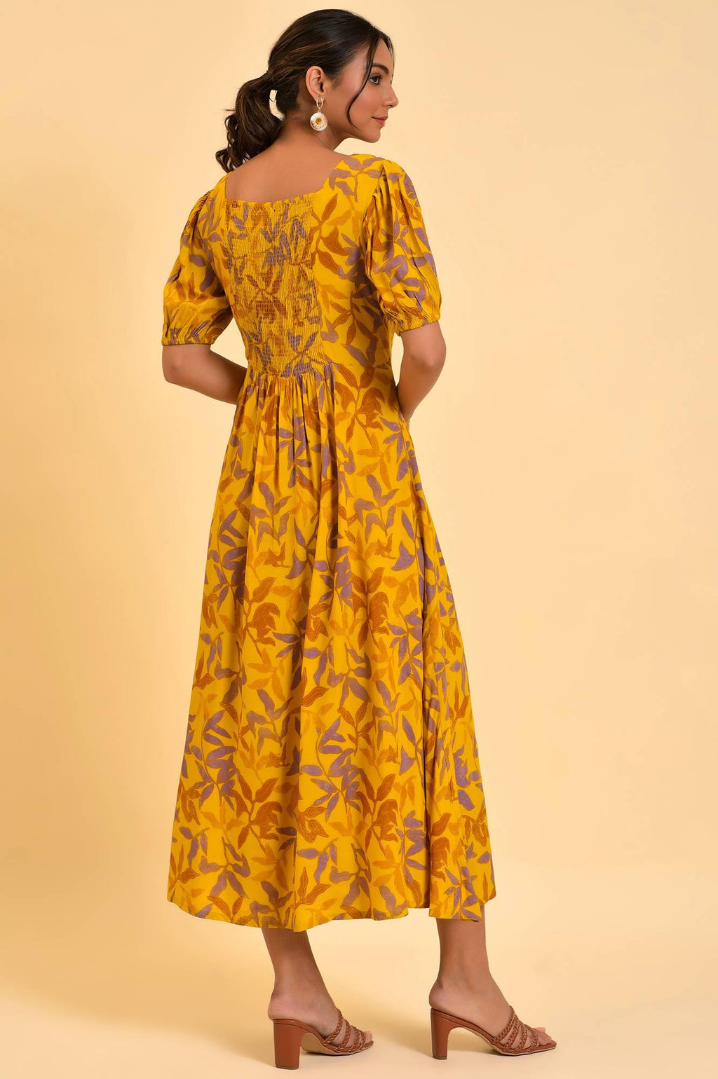 W for Woman Yellow Pleated Long Summer Maxi Dress | Grocsy