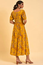 W for Woman Yellow Pleated Long Summer Maxi Dress | Grocsy