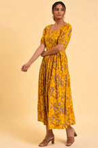 W for Woman Yellow Pleated Long Summer Maxi Dress | Grocsy