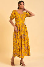 W for Woman Yellow Pleated Long Summer Maxi Dress | Grocsy
