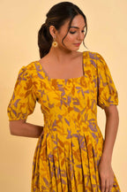 W for Woman Yellow Pleated Long Summer Maxi Dress | Grocsy