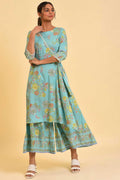 W for Woman Light Blue Printed Angrakha Jumpsuit | Grocsy