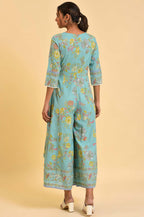 W for Woman Light Blue Printed Angrakha Jumpsuit | Grocsy