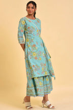 W for Woman Light Blue Printed Angrakha Jumpsuit | Grocsy