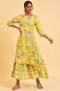 W for Woman Yellow Printed Angrakha Jumpsuit | Grocsy