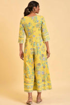 W for Woman Yellow Printed Angrakha Jumpsuit | Grocsy