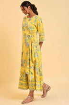 W for Woman Yellow Printed Angrakha Jumpsuit | Grocsy