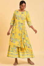 W for Woman Yellow Printed Angrakha Jumpsuit | Grocsy