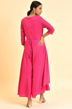 W for Woman Pink Printed Draped Jumpsuit With Embroidered Belt | Grocsy