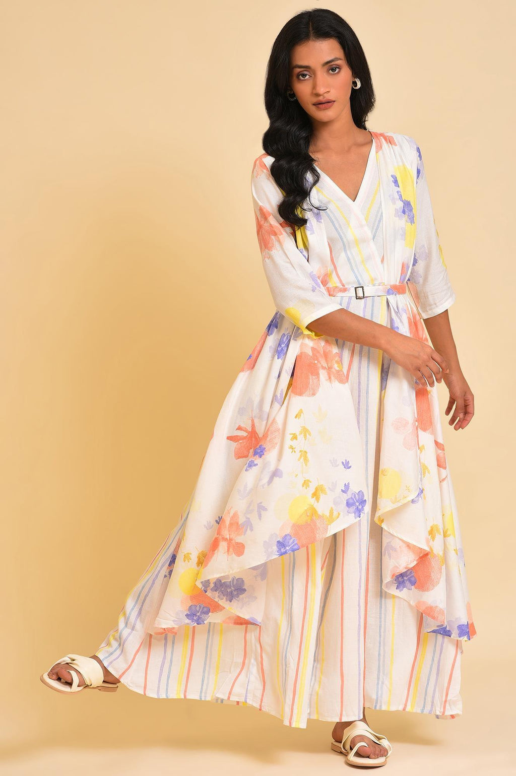 W for Woman Ecru Print Mix Jumpsuit | Grocsy