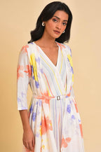 W for Woman Ecru Print Mix Jumpsuit | Grocsy