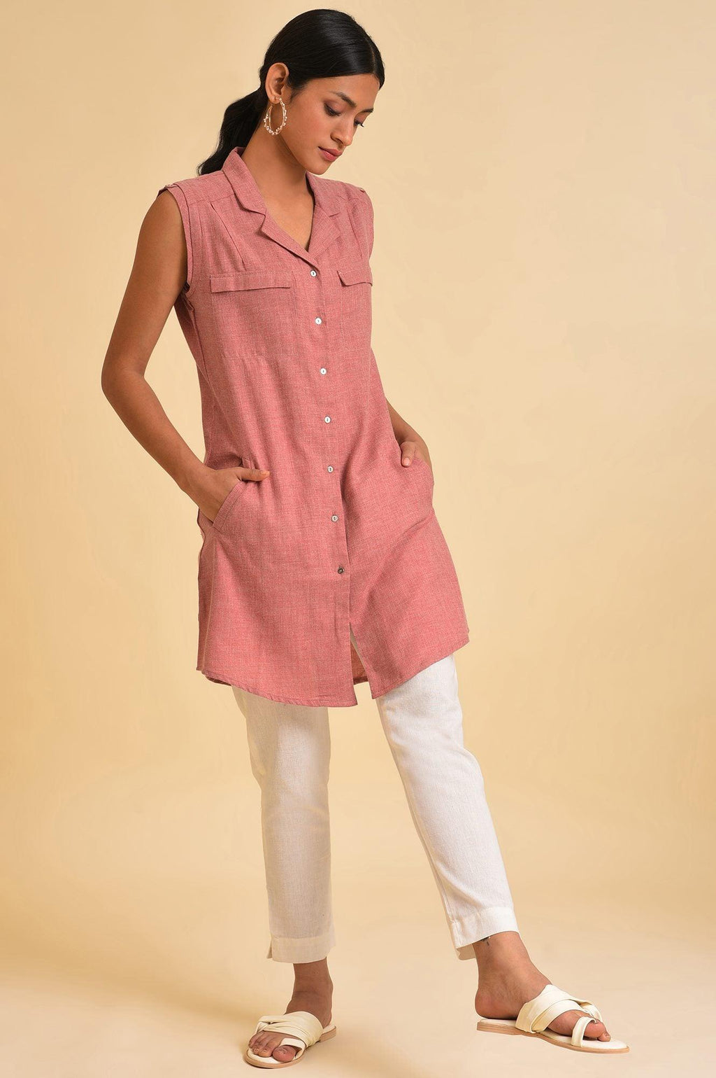 W for Woman Pink Western Tunic With Embroidery | Grocsy