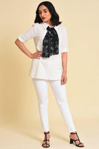 W for Woman White Seer Sucket Top With Detachable Scarf | Grocsy