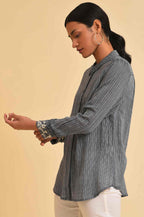 W for Woman Grey Yarn Dyed Stripe Shirt | Grocsy