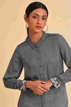 W for Woman Grey Yarn Dyed Stripe Shirt | Grocsy