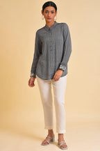 W for Woman Grey Yarn Dyed Stripe Shirt | Grocsy