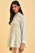 W for Woman White Tiered Top with Green Stitch Lines | Grocsy