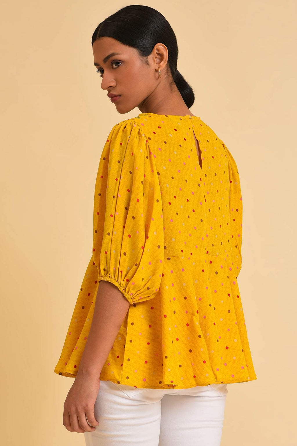 W for Woman Yellow Embroidered Peplum Top | Grocsy
