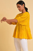 W for Woman Yellow Embroidered Peplum Top | Grocsy