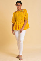 W for Woman Yellow Embroidered Peplum Top | Grocsy
