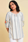 W for Woman White And Blue Embroidered Top | Grocsy