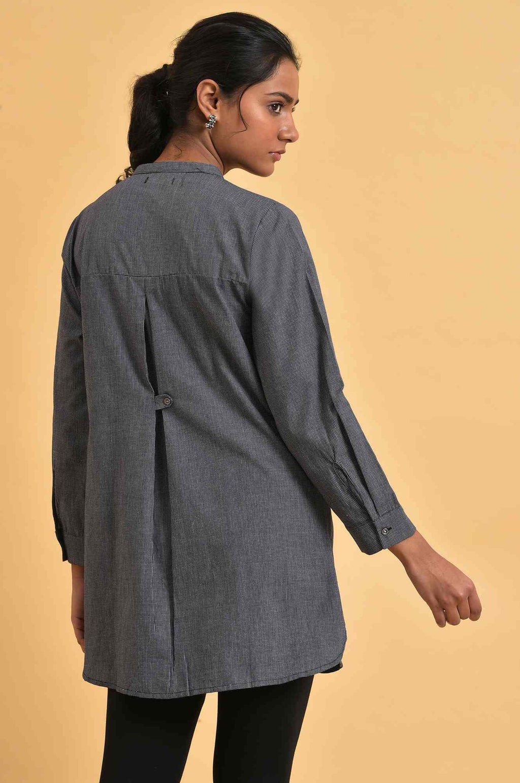 W for Woman Grey Checker Embroidered Western Tunic | Grocsy