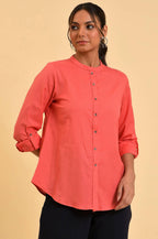 W for Woman Peach Button Down Western Top | Grocsy