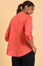 W for Woman Peach Button Down Western Top | Grocsy