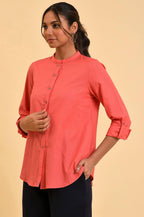 W for Woman Peach Button Down Western Top | Grocsy