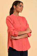 W for Woman Peach Button Down Western Top | Grocsy