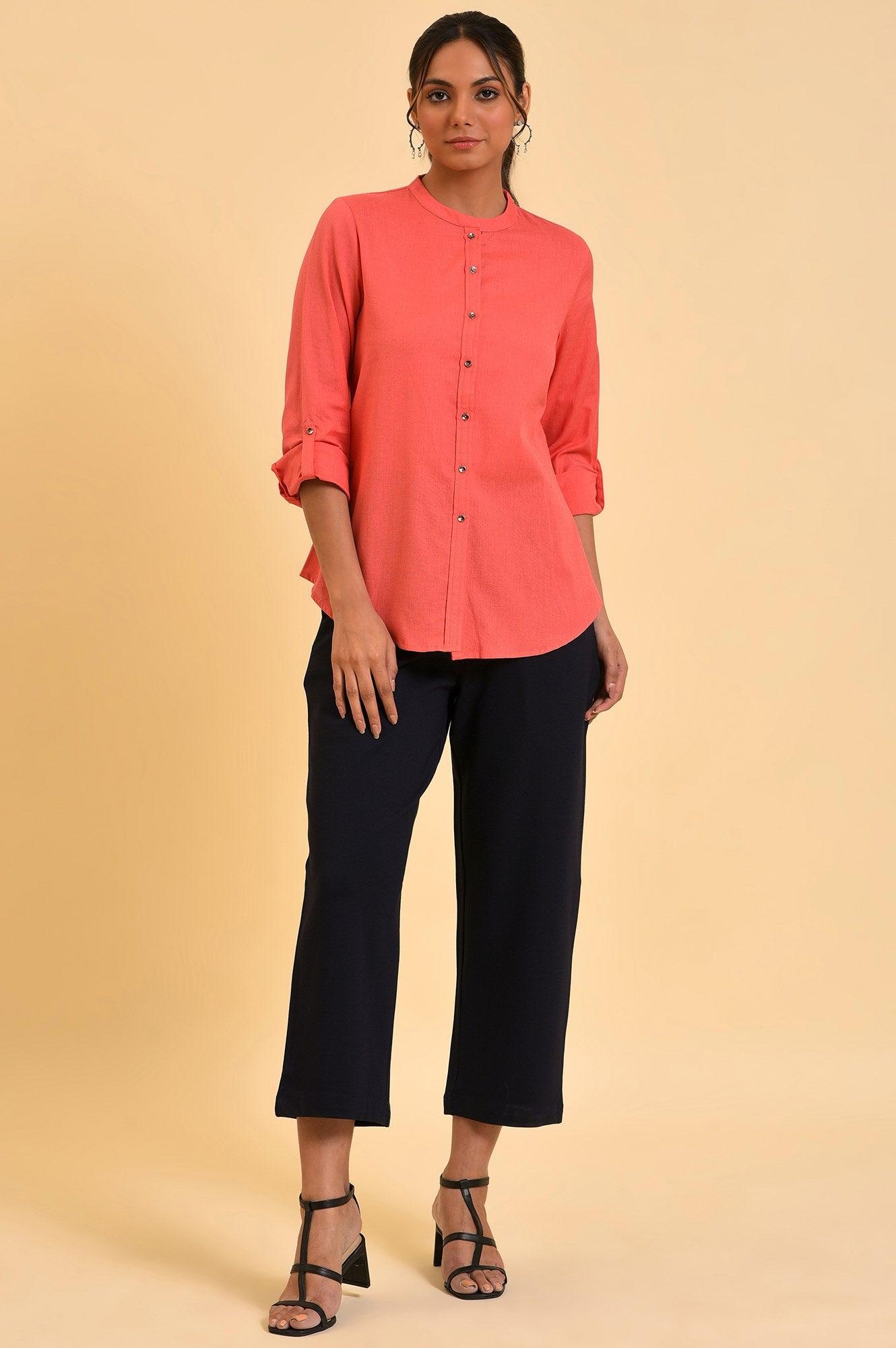 W for Woman Peach Button Down Western Top | Grocsy
