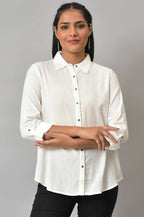 W for Woman Ecru Shirt Collar Top | Grocsy