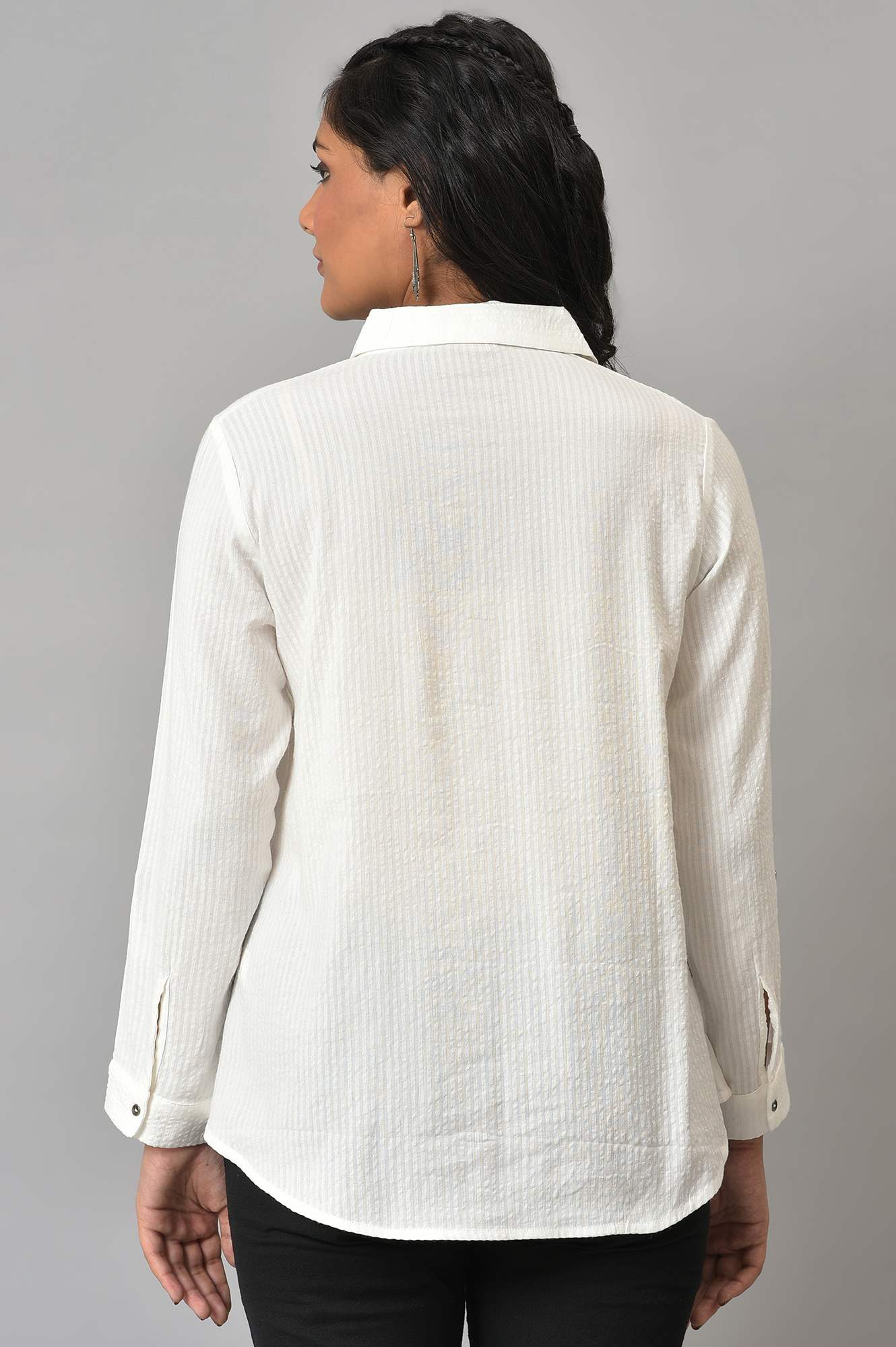 W for Woman Ecru Shirt Collar Top | Grocsy