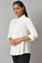 W for Woman Ecru Shirt Collar Top | Grocsy