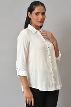 W for Woman Ecru Shirt Collar Top | Grocsy