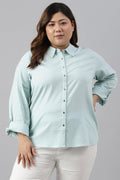 W for Woman Light Blue Western Buton-Down Plus Size Top | Grocsy