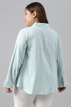 W for Woman Light Blue Western Buton-Down Plus Size Top | Grocsy