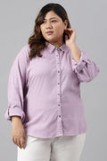 W for Woman Light Purple Shirt Collar Plus Size Top | Grocsy