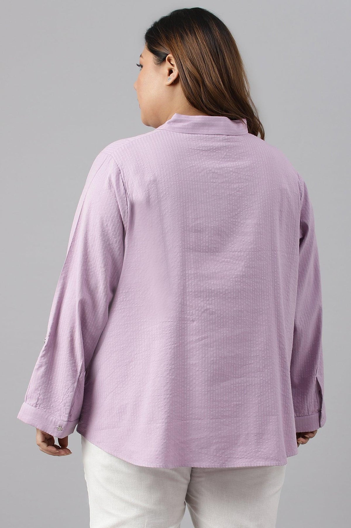 W for Woman Light Purple Shirt Collar Plus Size Top | Grocsy