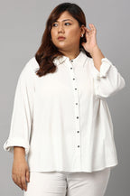 W for Woman Ecru Shirt Collar Plus Size Top | Grocsy