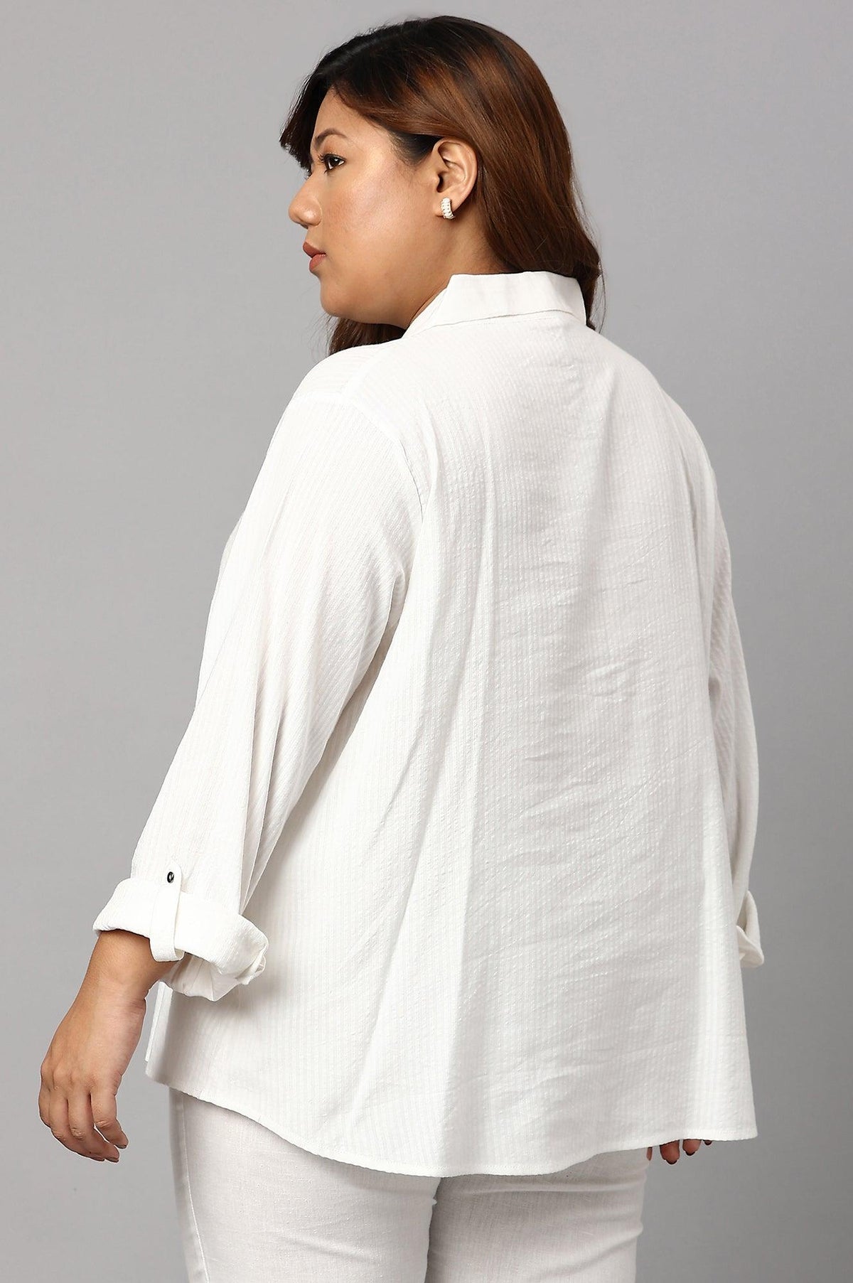 W for Woman Ecru Shirt Collar Plus Size Top | Grocsy