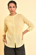 W for Woman Yellow Mandarin Collar Top | Grocsy