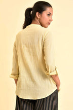W for Woman Yellow Mandarin Collar Top | Grocsy