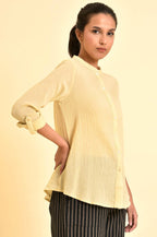 W for Woman Yellow Mandarin Collar Top | Grocsy