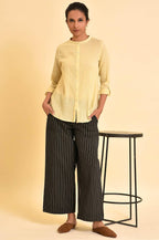 W for Woman Yellow Mandarin Collar Top | Grocsy
