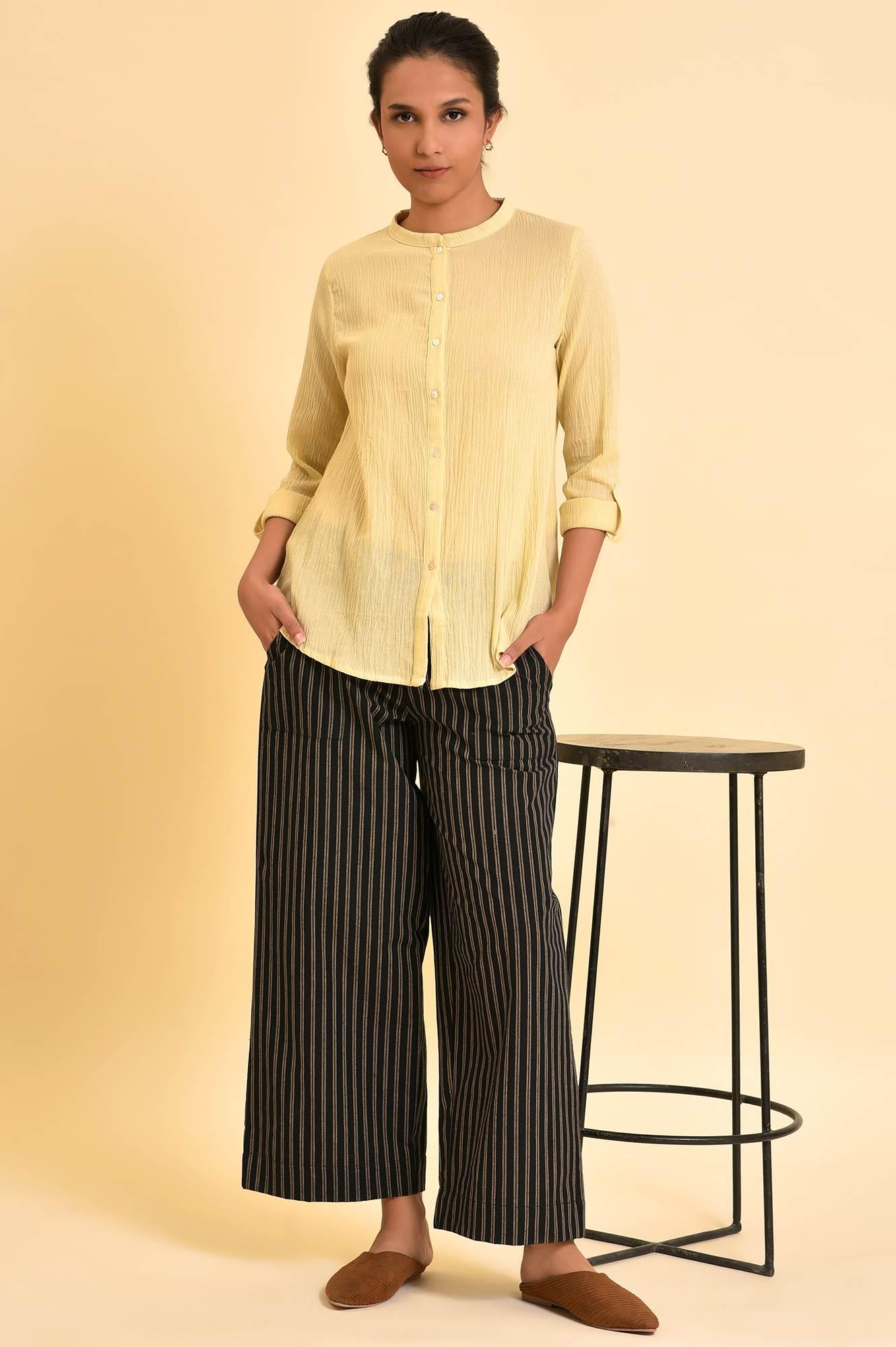 W for Woman Yellow Mandarin Collar Top | Grocsy