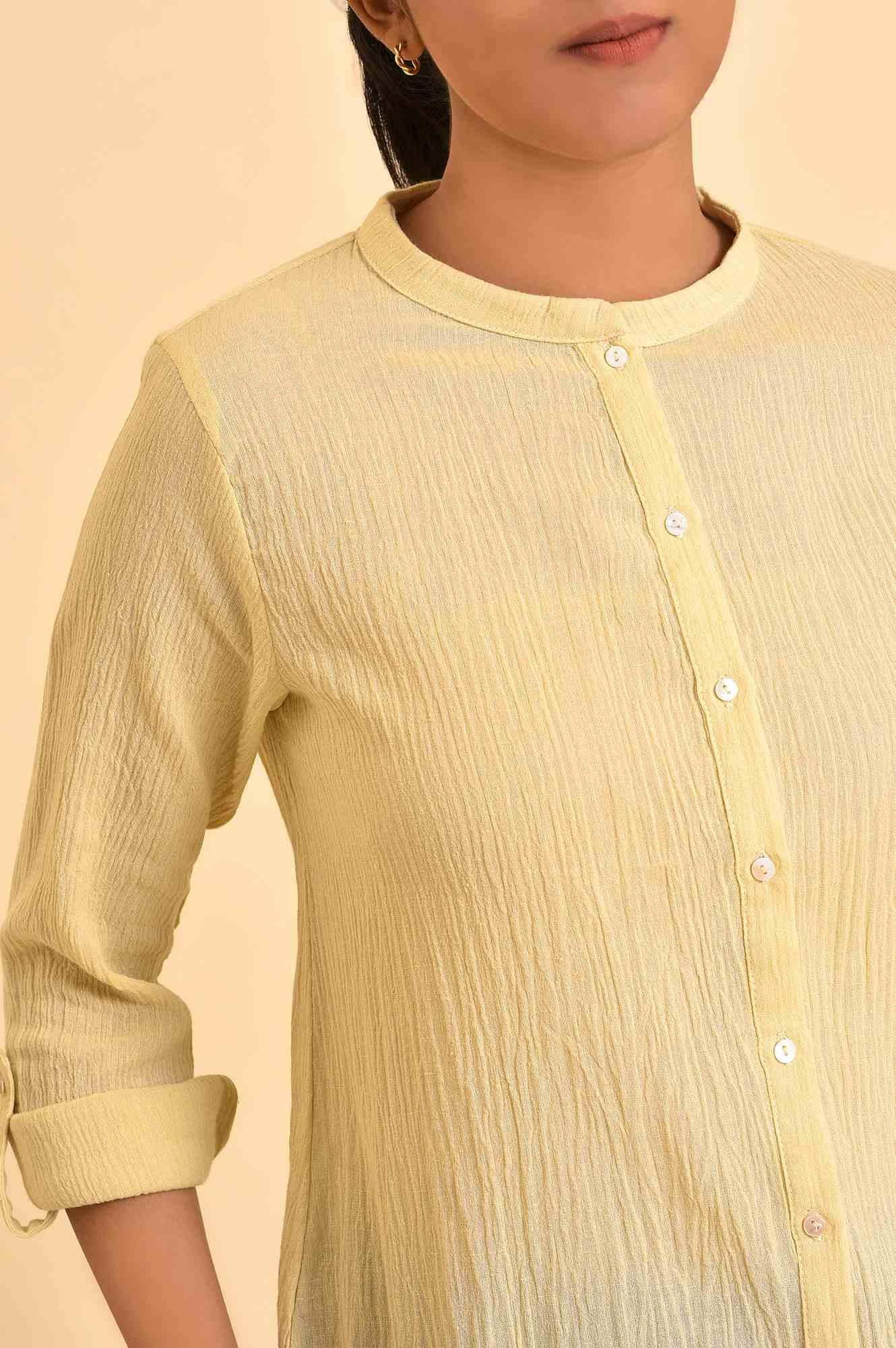 W for Woman Yellow Mandarin Collar Top | Grocsy